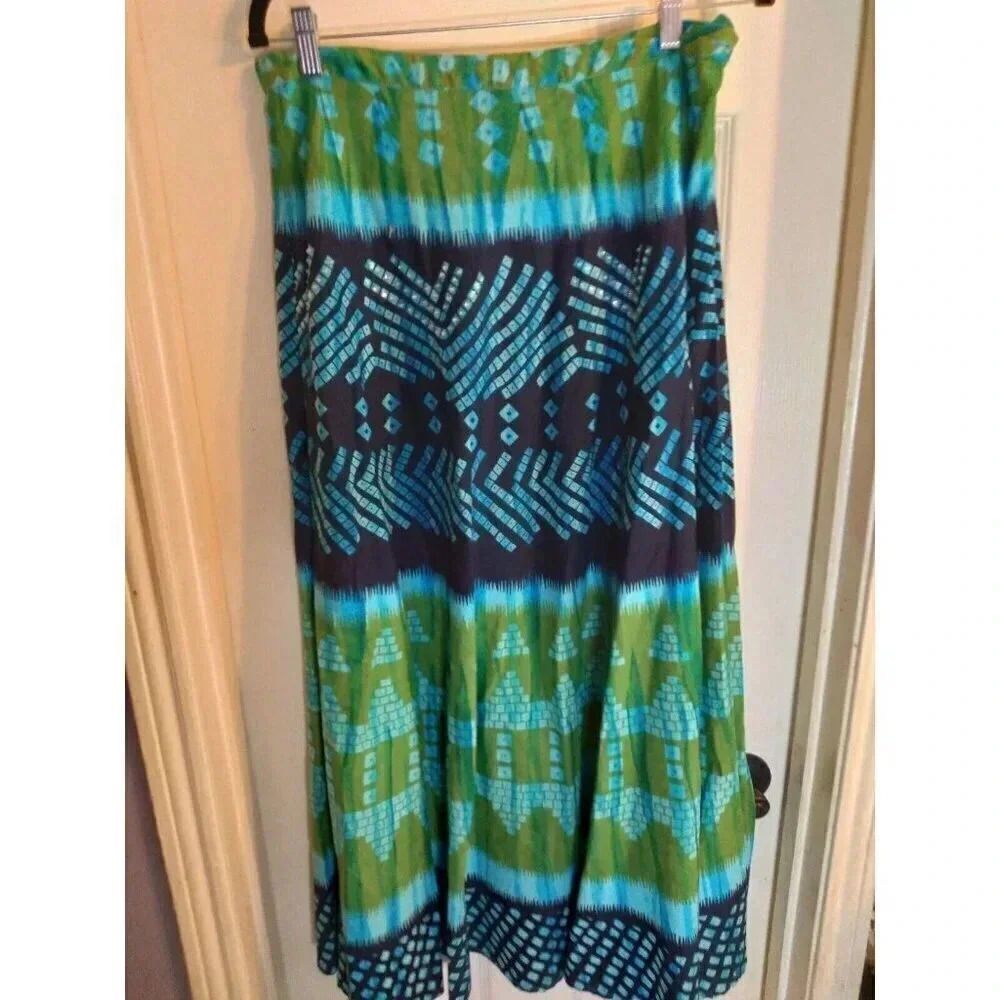 Mirasol Skirt Maxi Blue Green Rhinestones Sz M Waist 30 Length 37